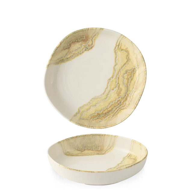 Churchill Tide Gold organische kom met rand Ø 23 cm – goudkleurig porseleinen kom met golvend reliëf voor bars