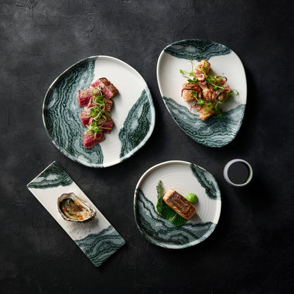 Churchill Tide Black Contour collectie – zwart porseleinen servies met swirl voor de horeca