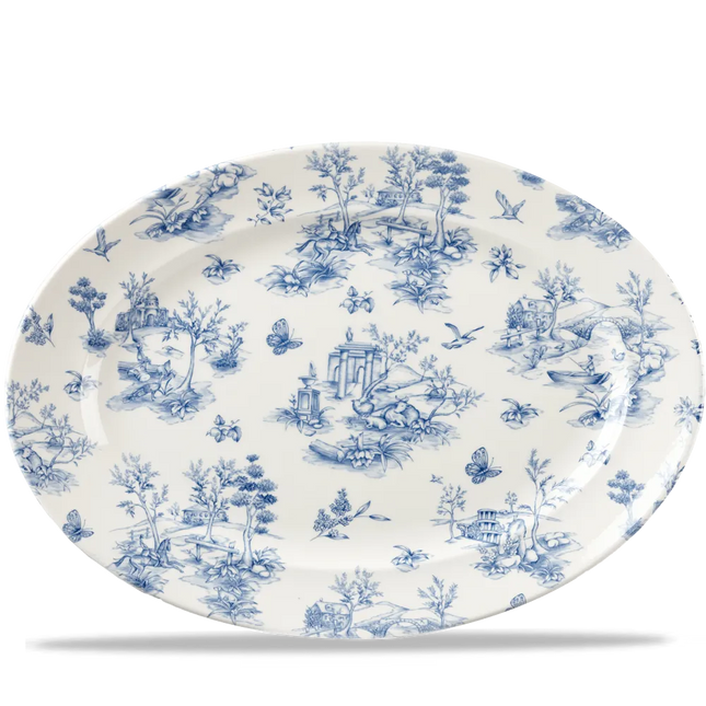 Churchill Toile Prague klassiek ovaal bord 37 cm – porseleinen serveerbord met decoratief patroon voor cafés en bars