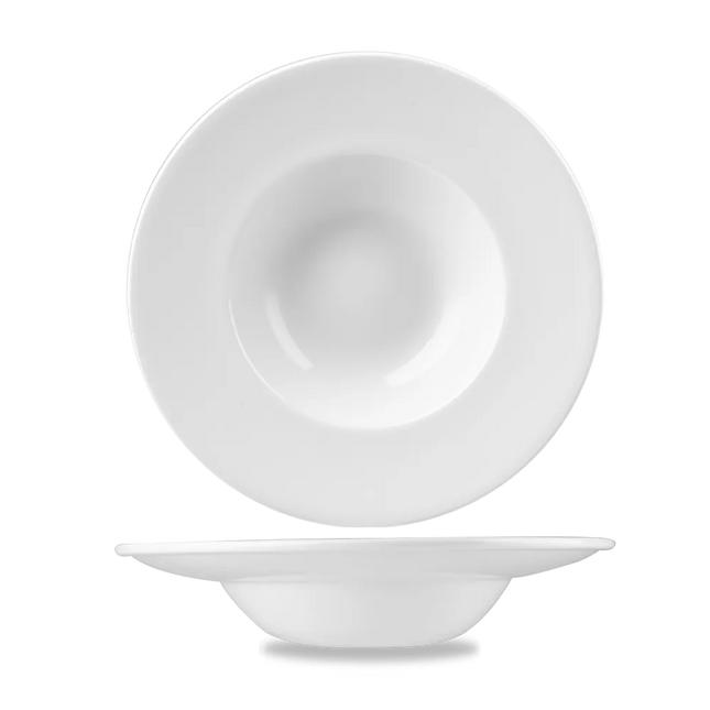 Churchill Profile kom met brede rand Ø 24 cm – wit porseleinen kom voor soep en salade in de horeca