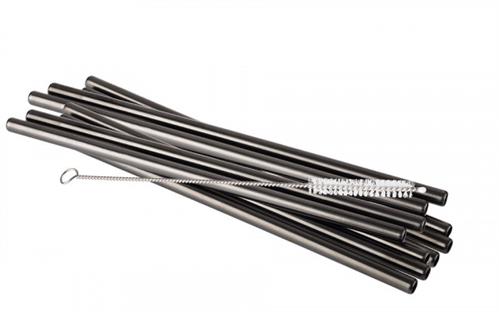 APS metalen rietjes gunmetal 215 x 8 mm - set van 10 met reinigingsborstel