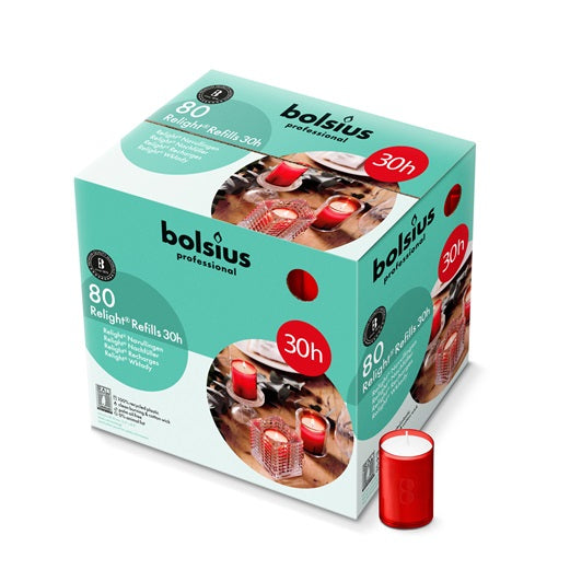 Bolsius ReLight navullingen rood – doos met 80 kaarsen voor sfeervolle horeca verlichting – APS Glass & Bar Supply