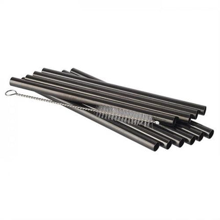 APS metalen rietjes gunmetal 150 x 8 mm - korte herbruikbare rietjes met borstel