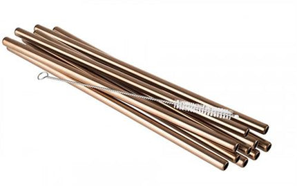 APS metalen rietjes koper 215 x 8 mm - set van 10 met reinigingsborstel