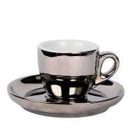 APS espressokop met schotel zilver 55 ml - porseleinen set voor espresso